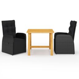 Berkfield Home 3 Piece Garden Dining Set with Cushions Black Poly Rattan - thumbnail 1