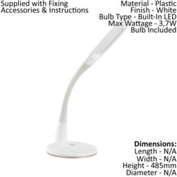 Loops 2 PACK Table Desk Lamp Colour White Touch On/Off Dimming Bulb LED 3.7W Included - thumbnail 2