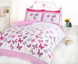 Rapport Home Butterfly Flutter Polycotton Duvet Cover With Pillowcase in Pink - Size: King - thumbnail 1