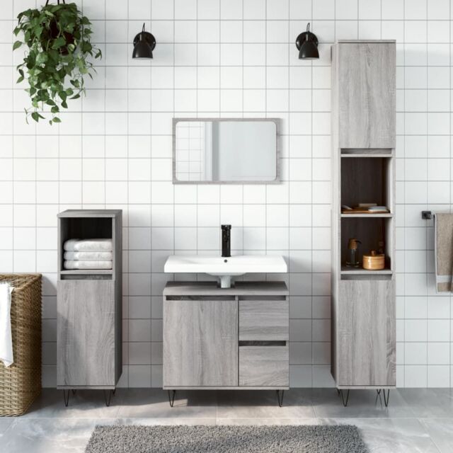 Berkfield Home Bathroom Cabinet Grey Sonoma 30x30x190 cm Engineered Wood - Size: 30 x 30 x 190 cm - image 1