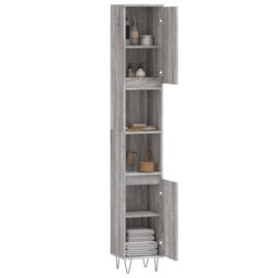 Berkfield Home Bathroom Cabinet Grey Sonoma 30x30x190 cm Engineered Wood - Size: 30 x 30 x 190 cm - thumbnail 4