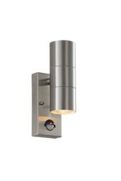 Netlighting Canon PIR 2 Light Outdoor Up Down Wall Light Clear Glass Polished Stainless Steel IP44 GU10