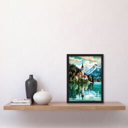Artery8 Lake Bled Vibrant Artwork Slovenia Island With 17th Century Church Reflecting On Turquoise Waters Art Print Framed Poster Wall Decor - thumbnail 4