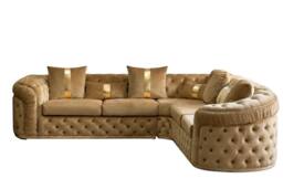 Stratus Interiors Ambassador Chesterfield Velvet Sofa with Gold Trim Frill Design in Beige - thumbnail 2