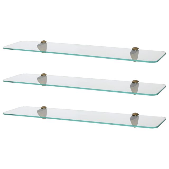 Harbour Housewares 3x Rounded Floating Glass Shelves - 60cm Bathroom Storage Display Unit in Gold - image 1