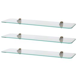 Harbour Housewares 3x Rounded Floating Glass Shelves - 60cm Bathroom Storage Display Unit in Gold - thumbnail 1