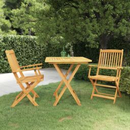 Berkfield Home 3 Piece Folding Garden Dining Set Solid Acacia Wood in Brown - thumbnail 1