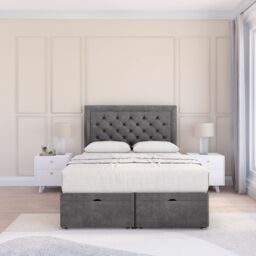 Sloomy Montana Plush Fabric Ottoman Bed End Opening With Sprung Memory Mattress & 26 Inch strut Headboard in Dark Grey - Size: Small Single - thumbnail 2