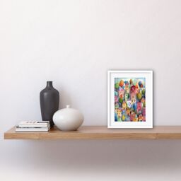 "Artery8 Wall Art Print Village On The Hill Cobble Streets Folk Artwork Framed 9X7 Inch in White - Size: W7"" x H9""" - thumbnail 2