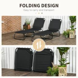 OUTSUNNY Folding Sun Loungers Set of 2 with Adjustable Backrest in Black - thumbnail 5