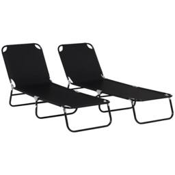 OUTSUNNY Folding Sun Loungers Set of 2 with Adjustable Backrest in Black - thumbnail 2