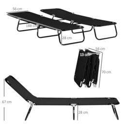 OUTSUNNY Folding Sun Loungers Set of 2 with Adjustable Backrest in Black - thumbnail 3