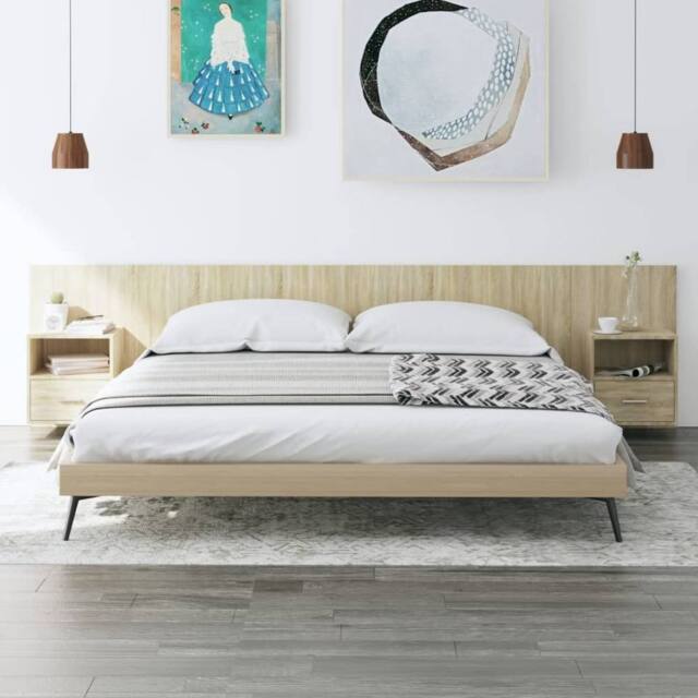 Berkfield Home Bed Headboard with Cabinets Sonoma Oak Engineered Wood in Brown - image 1