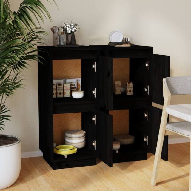 Berkfield Home Sideboards 2 pcs Black 31.5x34x75 cm Solid Wood Pine - image 1