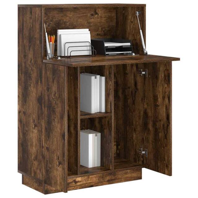 Berkfield Home Smoked Oak Writing Desk Smoked oak Engineered wood Standard in Brown - image 1