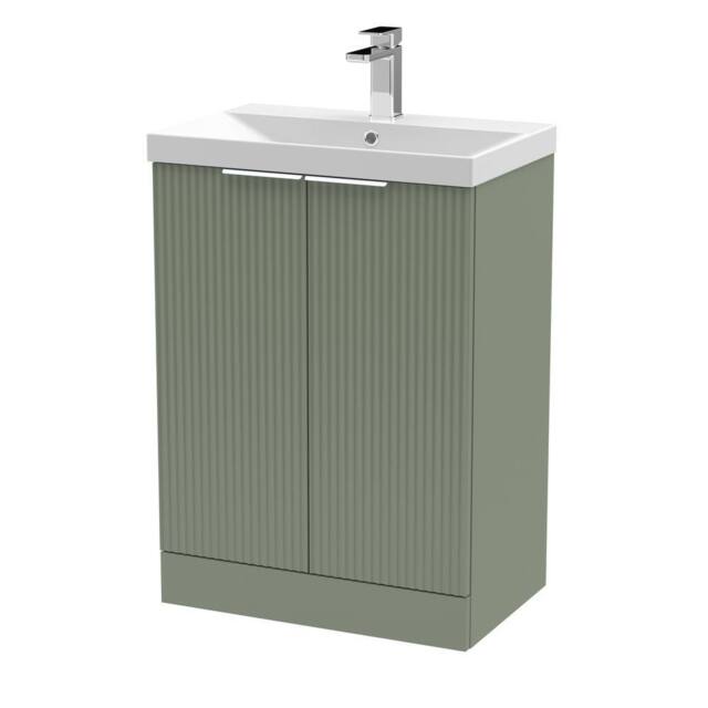 Balterley Tixall Fluted 2 Door Vanity Basin Unit, Satin Green, 600mm in Green - image 1