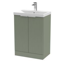 Balterley Tixall Fluted 2 Door Vanity Basin Unit, Satin Green, 600mm in Green - thumbnail 1