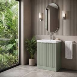Balterley Tixall Fluted 2 Door Vanity Basin Unit, Satin Green, 600mm in Green - thumbnail 4