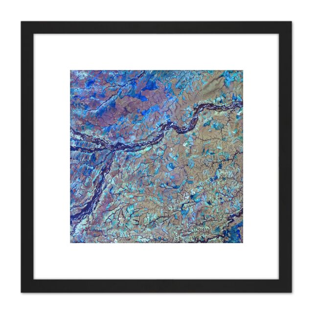 Artery8 Iridescent Abstract Bright Metal 8X8 Inch Square Wooden Framed Wall Art Print Picture with Mount in Black - image 1