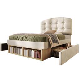 Matteo Velvet Single Bed - Adjustable Headboard, Storage Drawers - Beige - thumbnail 5