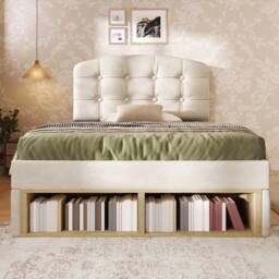 Matteo Velvet Single Bed - Adjustable Headboard, Storage Drawers - Beige - thumbnail 7
