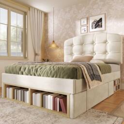Matteo Velvet Single Bed - Adjustable Headboard, Storage Drawers - Beige - thumbnail 8