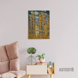 "Artery8 Ferdinand Katona Poplar Trees by the Water Canvas Wall Art Print in Orange - Size: W12"" x H16""" - thumbnail 3