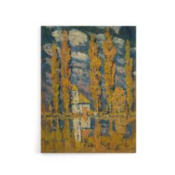 "Artery8 Ferdinand Katona Poplar Trees by the Water Canvas Wall Art Print in Orange - Size: W12"" x H16""" - thumbnail 1
