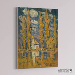 "Artery8 Ferdinand Katona Poplar Trees by the Water Canvas Wall Art Print in Orange - Size: W12"" x H16""" - thumbnail 2