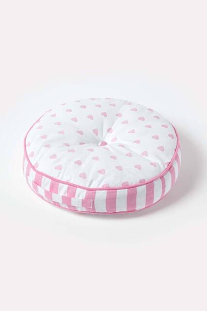 Homescapes Pink Hearts & Stripes Round Floor Cushion - image 1
