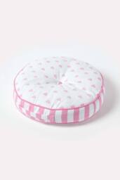 Homescapes Pink Hearts & Stripes Round Floor Cushion - thumbnail 1