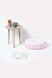 Homescapes Pink Hearts & Stripes Round Floor Cushion - thumbnail 2