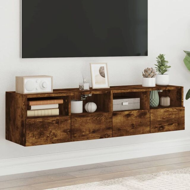 Berkfield Home TV Wall Cabinets 2 pcs Smoked Oak 60x30x30 cm Engineered Wood in Brown - Size: 60 x 30 x 30 cm