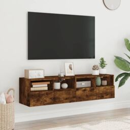 Berkfield Home TV Wall Cabinets 2 pcs Smoked Oak 60x30x30 cm Engineered Wood in Brown - Size: 60 x 30 x 30 cm - thumbnail 3
