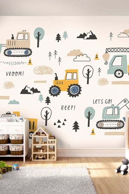 Origin Murals Tractors & Diggers Wall Mural in Duck Egg Blue - Size: W300 cm x H240 cm - image 1