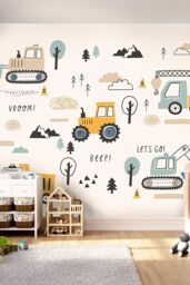 Origin Murals Tractors & Diggers Wall Mural in Duck Egg Blue - Size: W300 cm x H240 cm - thumbnail 1