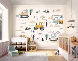 Origin Murals Tractors & Diggers Wall Mural in Duck Egg Blue - Size: W300 cm x H240 cm - thumbnail 3