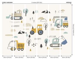 Origin Murals Tractors & Diggers Wall Mural in Duck Egg Blue - Size: W300 cm x H240 cm - thumbnail 6