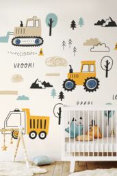 Origin Murals Tractors & Diggers Wall Mural in Duck Egg Blue - Size: W300 cm x H240 cm - thumbnail 5