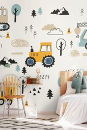 Origin Murals Tractors & Diggers Wall Mural in Duck Egg Blue - Size: W300 cm x H240 cm - thumbnail 4