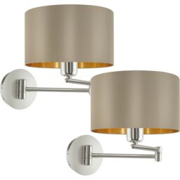 Loops 2 PACK Wall Light Satin Nickel Moveable Stem Shade Taupe Gold Fabric E27 1x60W in Metallics - thumbnail 1