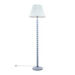 ValueLights Bobbins Powder Blue Floor Lamp with Tapered Fabric Pleated Shade in Pale Green - thumbnail 2
