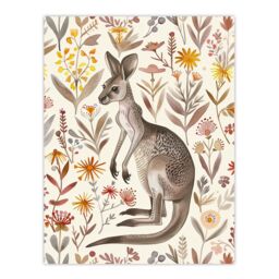 "Artery8 Cute Kangaroo with Wildflowers Bright Folk Art Wall Art Print - Size: W24"" x H32""" - thumbnail 1