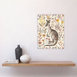 "Artery8 Cute Kangaroo with Wildflowers Bright Folk Art Wall Art Print - Size: W24"" x H32""" - thumbnail 4