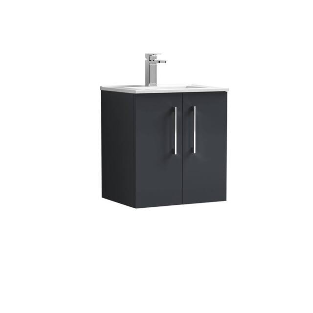 Balterley Bathroom 2 Soft Close Door, Wall Hung Vanity Unit Basin, Black, 345mm in Grey - image 1