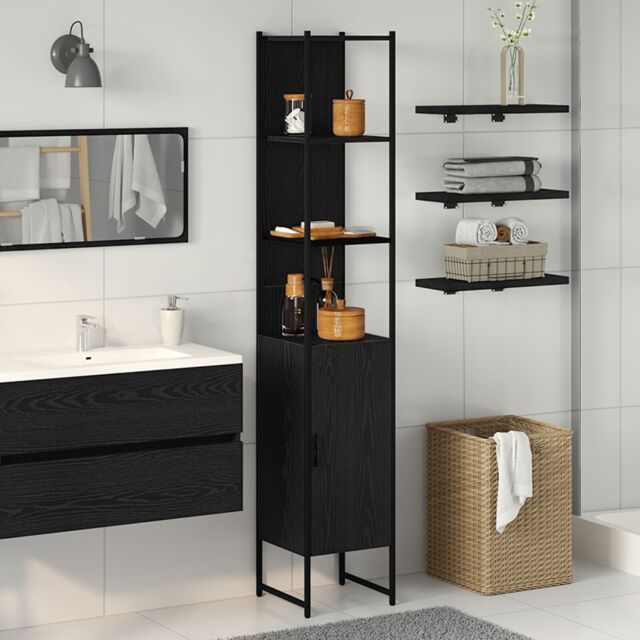 Berkfield Home Bathroom Cabinet Black Oak 33x33x185, 5 cm Engineered Wood - image 1