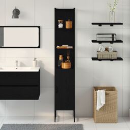 Berkfield Home Bathroom Cabinet Black Oak 33x33x185, 5 cm Engineered Wood - thumbnail 4