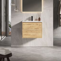 Banyetti Venti 600mm Wall Hung Vanity Unit with Lira Basin - Ostippo Oak in Light Oak