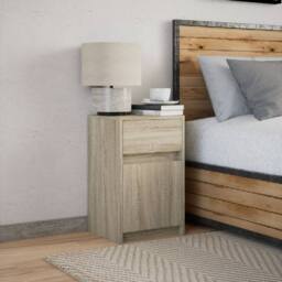 Berkfield Home Stylish Bedside Cabinet with LED Lights Sonoma Oak Engineered Wood in Light Brown - thumbnail 5