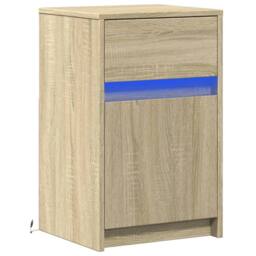 Berkfield Home Stylish Bedside Cabinet with LED Lights Sonoma Oak Engineered Wood in Light Brown - thumbnail 1